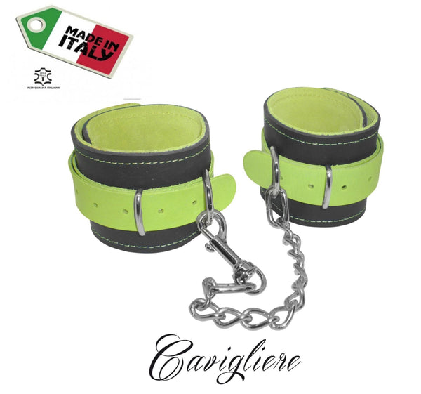 cavigliere con gancio sexy bondage in vera pelle verde fluo costrittivo fetish