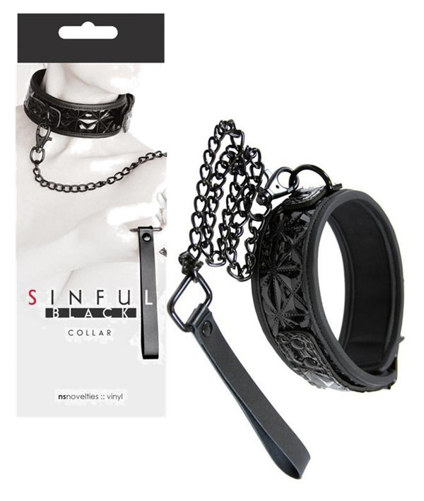 Collare Bondage con guinzaglio a catena fetish sinful black