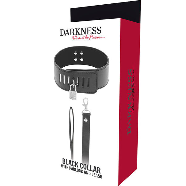 Collare con guinzaglio lucchetto DARK NESS LOCKING POSTURE COLLAR - BLACK