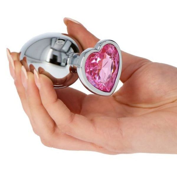 Fallo  anale in metallo acciaio dildo grande con pietra gioiello cuore rosa pink plug maxi anal butt