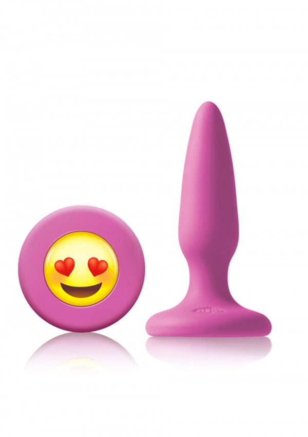 Plug anale in silicone mini fallo butt conico con smile ily EMOJI FACE rosa